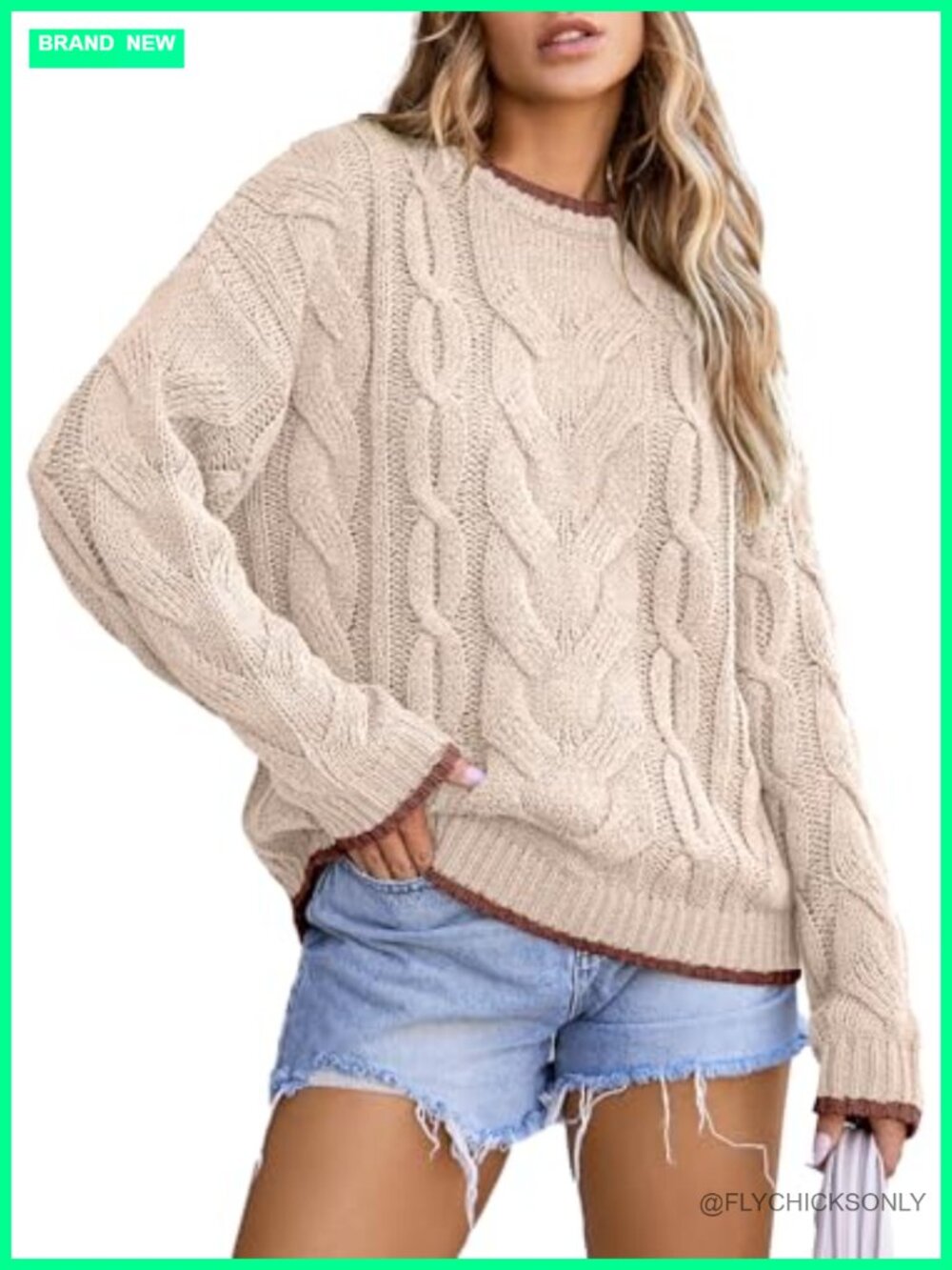 Womens Cable Knit Chunky Sweater Crewneck Pullover Loose Fit Fall Winter